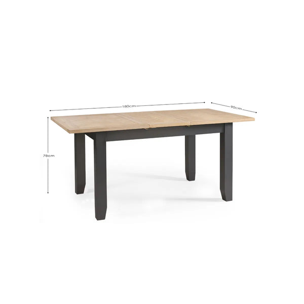 Dining table with dimensions labeled on a white background