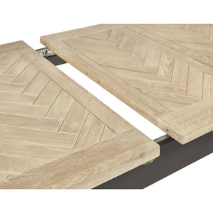 Wooden table with herringbone pattern on a white background