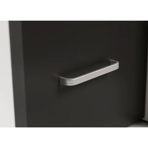 Black cabinet with a silver handle on a white background