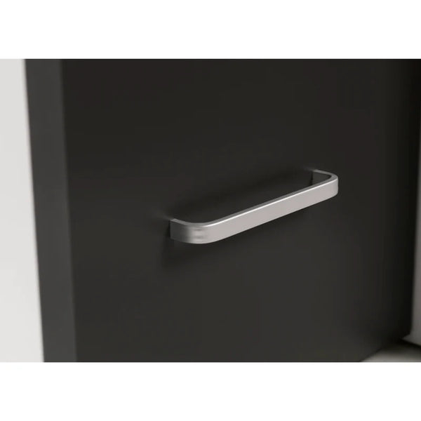 Black cabinet with a silver handle on a white background