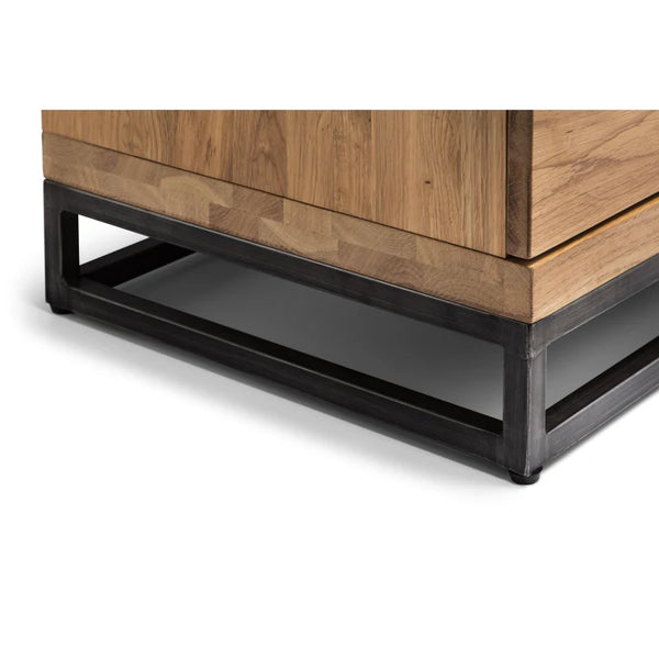 Wooden cabinet with metal base on a white background