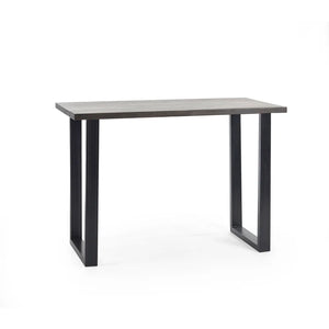 Rectangular table with a gray top and black legs on a white background