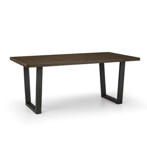 Wooden table with black metal legs on a white background