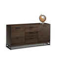 Dark wood sideboard with metal legs on a white background