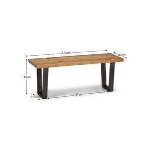Wooden bench with dimensions labeled on a white background