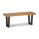 Wooden bench with black metal legs on a white background