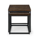 Set of two wooden nesting tables on a white background