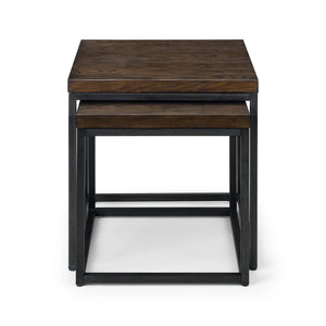 Set of two wooden nesting tables on a white background