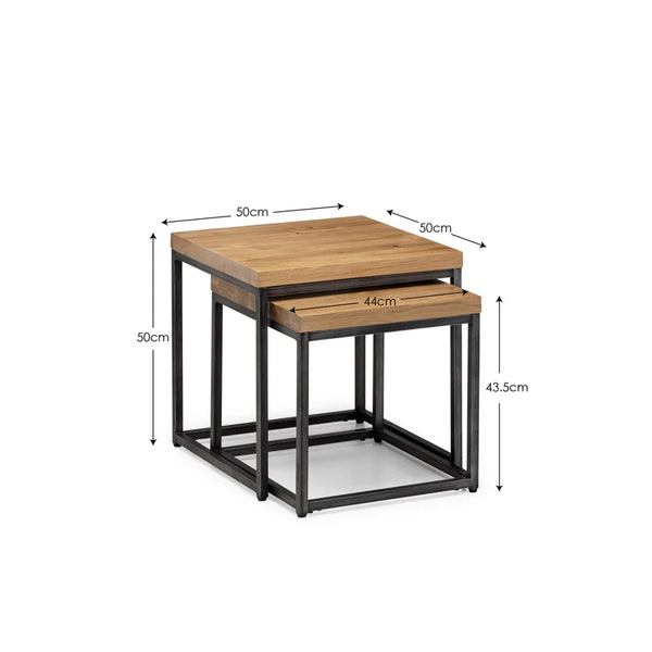 Small wooden table with dimensions labeled on a white background