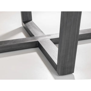 Close-up of a modern furniture leg with cross-brace design on a white background