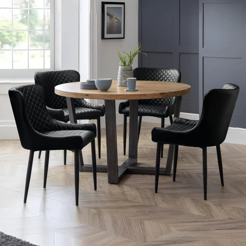 Wooden table with metal legs on a white background