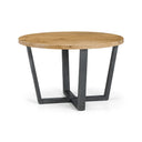 Wooden table with metal legs on a white background
