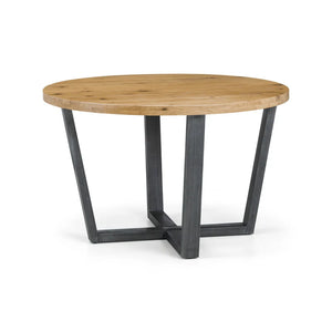 Wooden table with metal legs on a white background