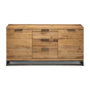 Wooden dresser with multiple drawers on a white background
