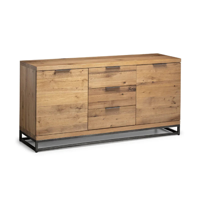 Wooden sideboard with metal legs on a white background