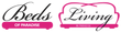 Logo for 'Beds of Paradise' and 'Living in Paradise' with a pink bed outline on a white background
