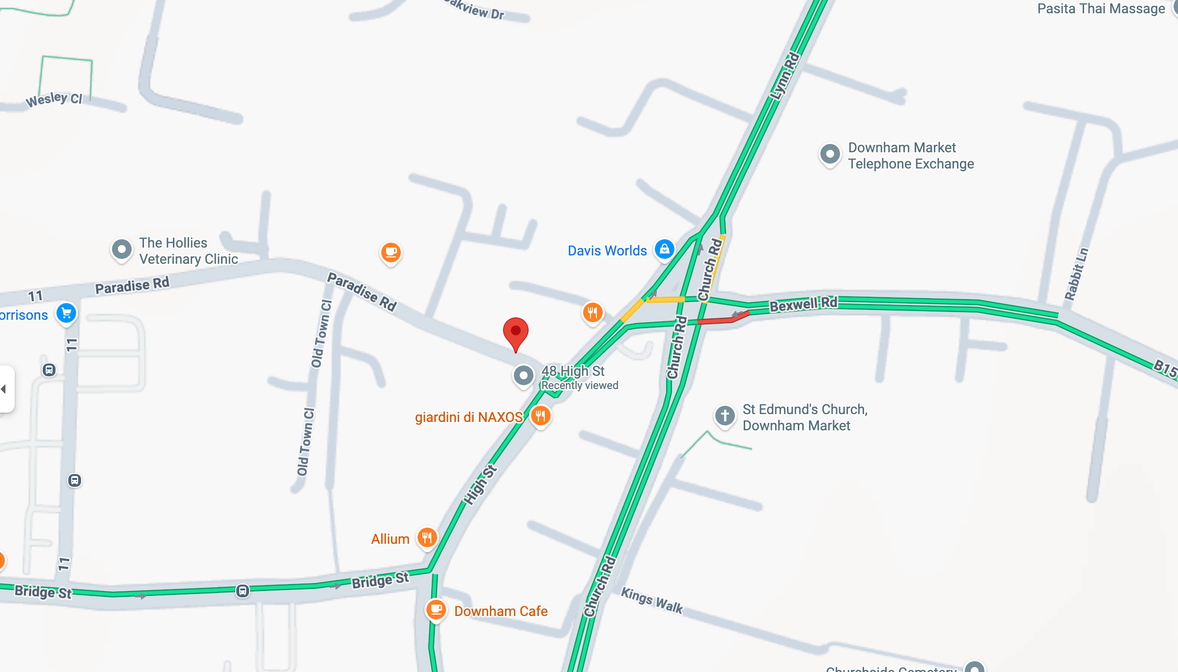 Map of a street with various locations marked on it