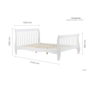 White bed frame on white background with dimensions