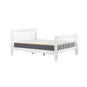 White bed frame with mattress on white background