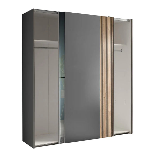 Modern wardrobe with sliding doors on a white background