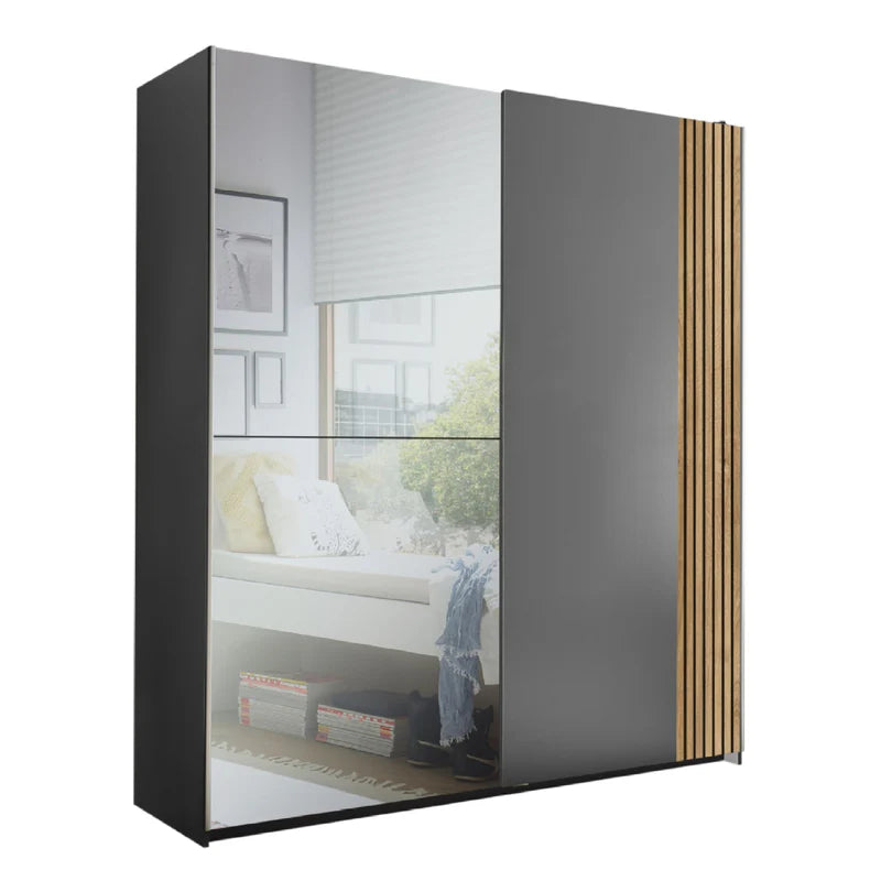 Modern wardrobe with mirror doors on a white background