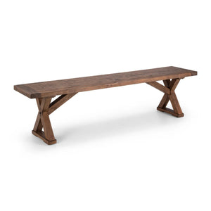 Wooden bench with X-shaped legs on a white background