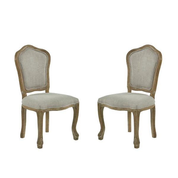 Pair of wooden chairs with upholstered seats and backrests on a white background