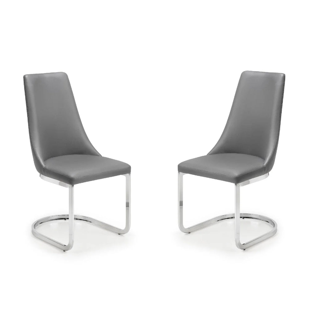 Two gray chairs with chrome frames on a white background