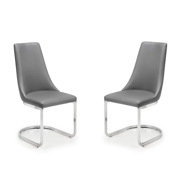 Two gray chairs with chrome frames on a white background