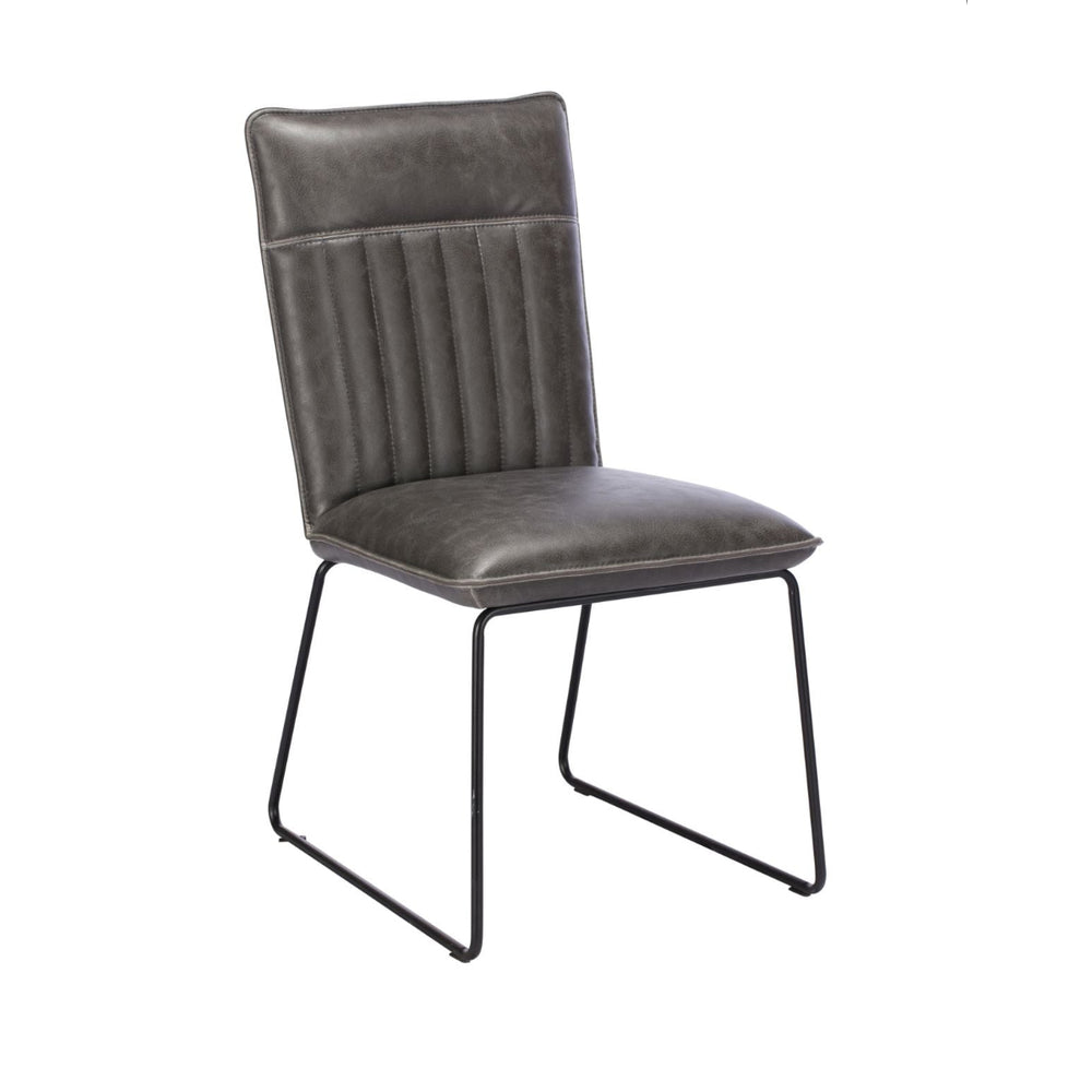 Dark gray chair with black metal legs on a white background