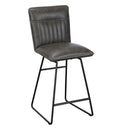 Grey bar stool with leather seat on a white background