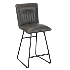 Grey bar stool with leather seat on a white background