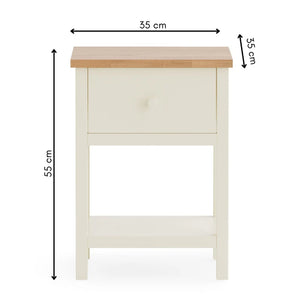 Small wooden table with dimensions labeled on a white background