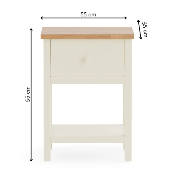 Small wooden table with dimensions labeled on a white background