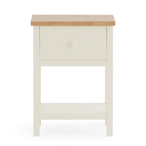 Small bedside with wooden top on a white background