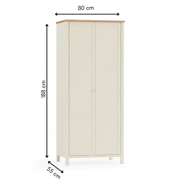 White wardrobe with dimensions labeled on a white background