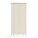 White wardrobe with wooden top on a white background