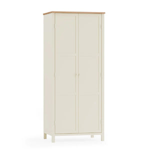 White wardrobe with wooden top on a white background