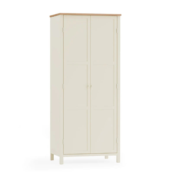 White wardrobe with wooden top on a white background
