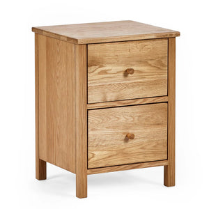 Wooden nightstand with two drawers on a white background