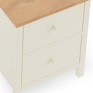 Wooden nightstand with a light finish and a wooden top on a white background