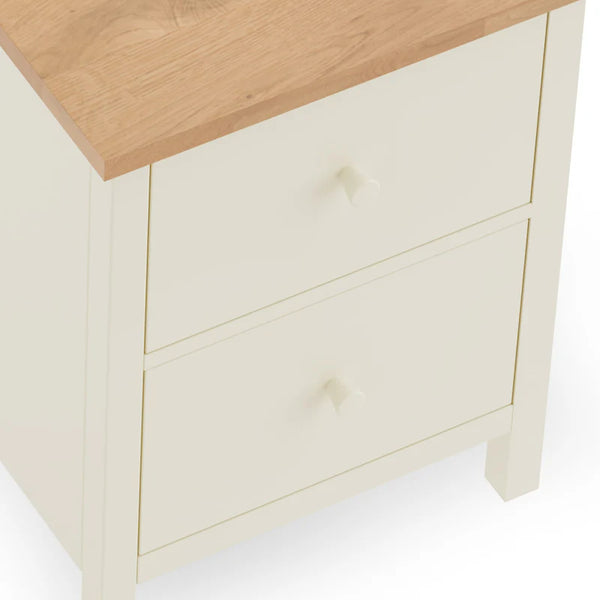 Wooden nightstand with a light finish and a wooden top on a white background