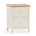 White nightstand with a wooden top on a white background
