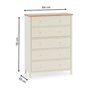 White dresser with dimensions on a white background