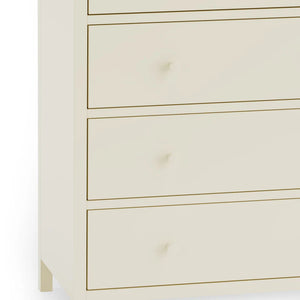 Close-up of a white chest of drawers on a white background