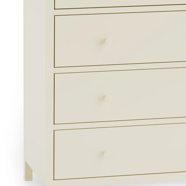 Close-up of a white chest of drawers on a white background