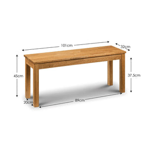 Wooden bench with dimensions labeled on a white background