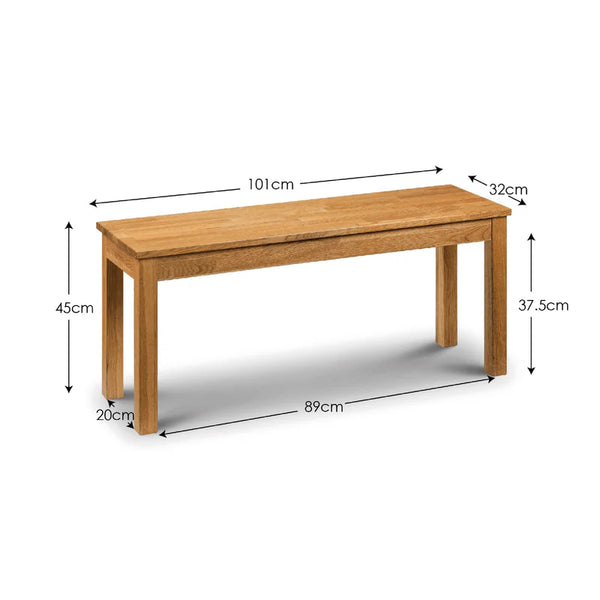 Wooden bench with dimensions labeled on a white background