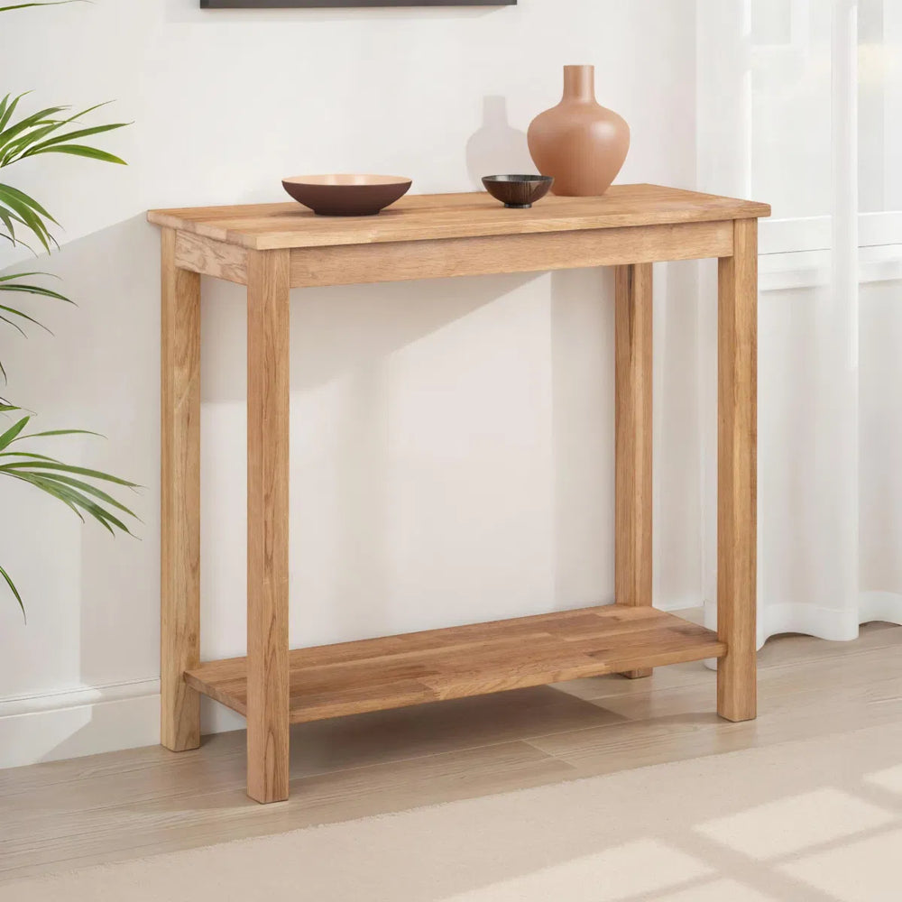 Wooden console table on a white background
