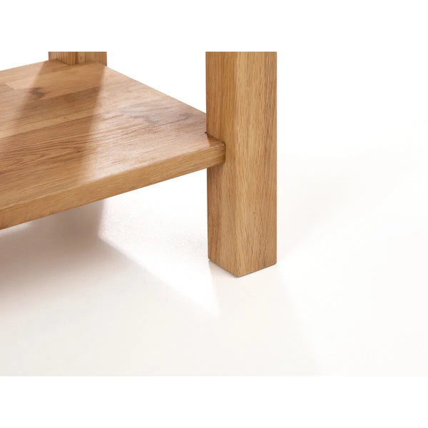 Wooden corner shelf on a white background